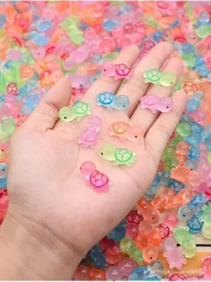 100pcs Miniature Sea Turtle FigurinesLuminous Mini Resin Tortoise Figures Multi-Color Tiny Toys Glow In The Dark