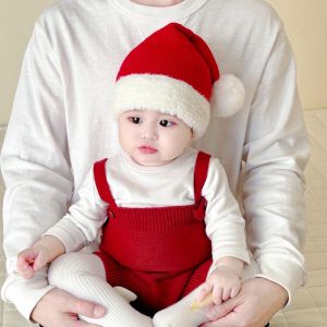 หมวกคริสต์มาสเด็ก หมวกไหมพรมสองชั้น หมวกหูปีนี้ หมวกผ้าขนแกะสีแดง หมวกกันลมสำหรับเด็ก หมวกผ้าขนแกะแบบสวมหัว หมวกเด็ก หมวกคริสต์มาส