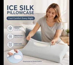 Cooling Pillowcase Ice Silk Summer Pillow Cover Adjustable Drawstring Non Slip Breathable Moisture Wicking Bedding