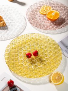 Nordic Large Size Glass Plate Wheat Pattern Fruit Tray Dining Plate Home Decoration Western Style Banquet Sample Pad Plate