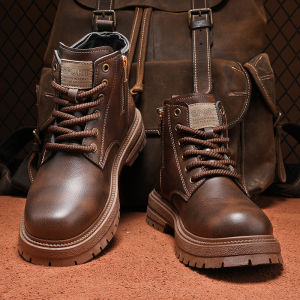 Waterproof Anti-slip High Top Mens Martin Boots Retro Workwear Casual Leather Shoes Breathable Thick Bottom Rubber Sole