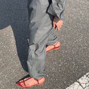 Leather Version~ Pointed Toe Cross Strap Flat Bottom Beach Sandals Womens Extreme Minimalist Red Thin Strap Open Toe Womens Shoes