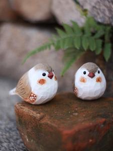 Deer Demon Shop Fat Bird Blush Bird Zebra Finch Original Handmade Solid Wood Ornaments Wood Carving Bird