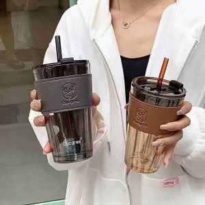 Adorable Glass Straw Cup for Women with Deer Design Student Summer Coffee Cup High Aesthetic Value Simple Ins Style Vintage Touch