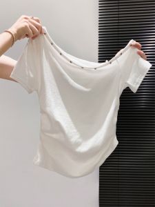 LUOSHAO | Asymmetrical Off-Shoulder Short Sleeve T-Shirt Slim Fit Crop Top