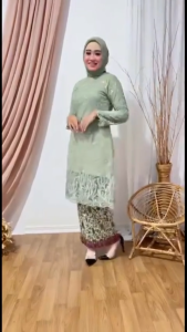 [Ship From KL] 2 pcs Sets Malay Tunic Modern kebaya Outfit Jumbo Brocade Kebaya Suit