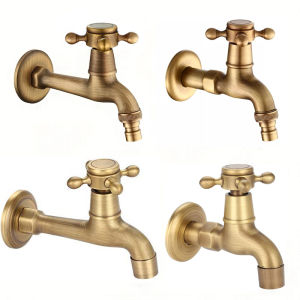 Long Garden Use Bibcock Faucet Tap Crane Antique Brass Finish Bathroom Wall Mount Washing Machine Water Faucet Tap