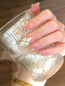 Elegant Ice Flower High-End Summer Cheek Palette Handmade Carved White Enhancing Nail Art Wearable False Nails Gentle Color Tone