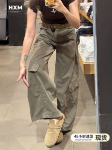 American Military Green Workwear Pants Womens Loose Wide Leg Casual Trousers Multiple Pockets High Waist Straight Leg Jeans