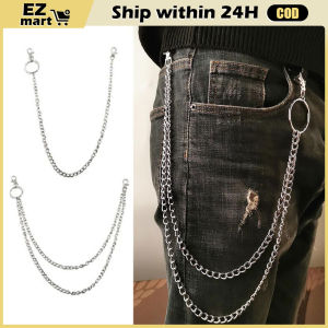 2 Layers Punk Pants Chains Hip Hop Belt Waist Stainless Steel Chain Classic Simple Metal Layer KeyChain for Men Jewelry Gift