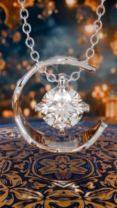 RoyStone - Kalung Wanita Moissanite Sertifikat GRA Original Lapis Emas - New Halfmoon Necklace