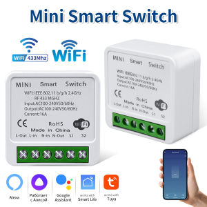 Tuya 16A 20A Mini WiFi Smart Switch 2-Way Timer Relay Automation Module Smart Life App Remote Alexa Google Home Voice Control