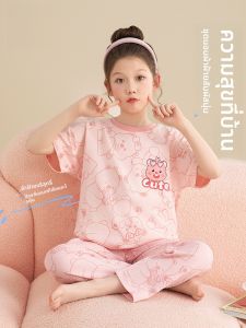 MiiOW | ชุดนอนเด็กผู้หญิงผ้าฝ้ายแท้ฤดูร้อน 2025 ชุดนอนเด็กผู้หญิงแขนสั้นบางลายการ์ตูนสำหรับเด็กวัยเตาะแตะ ชุดอยู่บ้าน