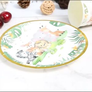 【30Pcs/Set】Disposable Tableware Forest Animal Party Plates Holiday Party Disposable Paper Cups