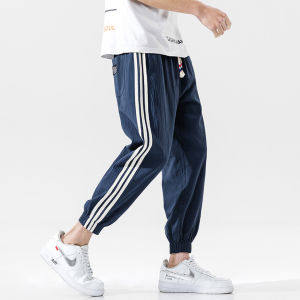 Mens Casual Cotton Linen Sports Pants Thin Breathable Summer New Style Nine Points Loose Fit Trousers Youth Fashion Trend