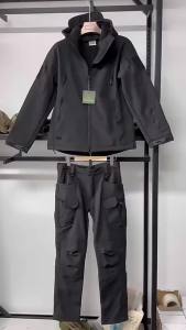Military Mens Tactical Camoouflage Suit for Winter Waterproof Training Sets Hooded Jacket Fleece Pants Outdoor Hunting Uniform