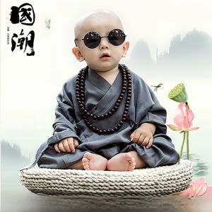 Childrens Performance Clothes Xiaohuangshi Baby Outfit Funny Infant Monk Robe Little Maitreya Buddha Costume Cotton Linen Material