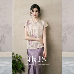 JK&JS | Đầm Ngắn Mùa Hè Kiểu Qipao Trung Quốc Mới Chất Liệu Lụa Nhân Tạo Có Khe