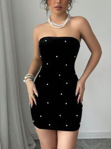 ชุดเดรสสั้นหุ้มสะโพกแบบมีสายรัด ทรงเอ แขนสั้น ผ้าผสมโพลีเอสเตอร์และยางยืด ชุดเดรสฤดูใบไม้ผลิและฤดูใบไม้ร่วง