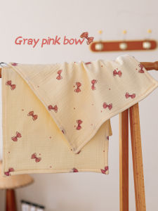 Bộ Khăn Mặt Cotton 100% Cho Trẻ Em Six-Layer Muslin Khăn Vuông Có Nơ Bướm Màu Xám Hồng Dùng Để Rửa Mặt Và Lau Tay
