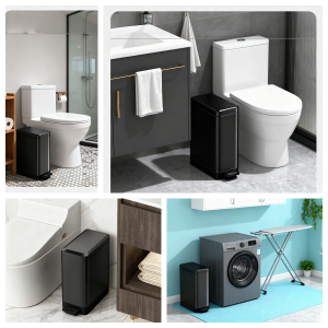 stainless narrow trash bin 7L/10L/13L with Soft Close Lid Bathroom Garbage Can with Inner Bucket