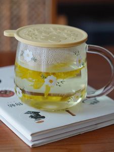 Fresh Style Glass Cup with Lid Daisy Tea Water Separation Filter for Office Use Blue Lotus Brand round Shape Tea Cup for Brewing Tea