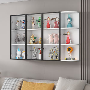 Luxury Glass Wall-Mounted Storage Cabinet Real Wood Display Shelf Toy Showcase Bookcase Floating Shelf Organizer Rack