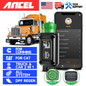 ANCEL HD100 เครื่องสแกนรถบรรทุกดีเซลหนักแบบบลูทูธสำหรับระบบ DPF Regen ทั้งหมดสำหรับเครื่องมือสแกนวินิจฉัย Caterpillar ของ Cummins 9/12 พิน