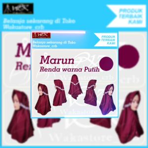 Kerudung sekolah anak hijab sekolah marun renda warna putih tk sd smp sma dewasa serut renda samping warna putih