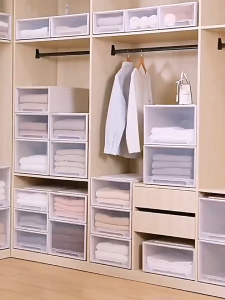 SUNOOM กล่องลิ้นชัก ลิ้นชักเก็บของ ลิ้นชักพลาสติก ซ้อนกันได้ กล่องจัดระเบียบตู้เสื้อผ้า ตู้ลิ้นชักใส อเนกประสงค์ กันน้ำกันฝูง