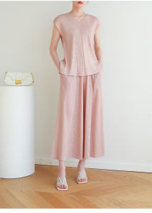 Sunya.1 quần ống và thắt lưng co giãn thường đa năng cỡ lớn xếp li dáng rộng co giãn cao cấp thời trang chất lượng truy cập cao cấp phong cách nhà thiết kế quần thường ngày #9019