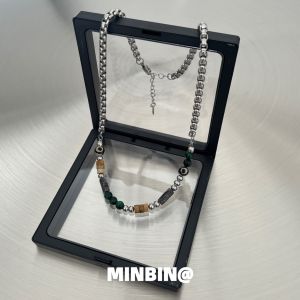 Retro Hip Hop Beaded Necklace Mixed Color Vintage Design Mens Fashionable Titanium Steel Collarbone Chain Womens Trendy