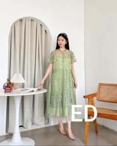 Gaun Pesta Brokat Tulle Premium Dress Leticia 2in1 Dress Mewah Super Elegant Midi Dress Satin Velvet Natal