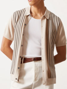 Áo Thun Polo Nam Mùa Hè Sọc Dệt Kim Tay Ngắn Cổ Polo Thời Trang Thường Ngày Thoáng Khí Thấm Hút Ẩm Quần Áo Làm Việc