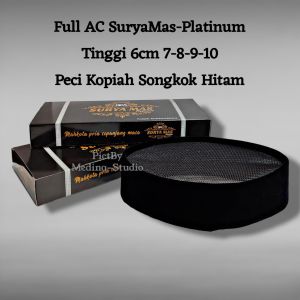 Peci Kopeah Hitam Surya-Mas Platinum Spesial Seri Full AC Peci Songkok Kopiah Tinggi 7cm 8cm 9cm 10cm
