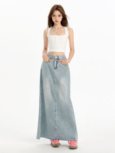 Váy Mini Denim Cạp Cao VMbU Mùa Hè 2025 Cho Nữ Dáng Chữ A Dài Vừa Phải Màu Xanh Nhạt Chất Liệu Cotton Quần Áo Làm Việc