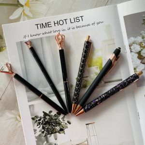 W10 6 Pc Diamond Shaped Gel Pens Set Children Students Black Refill Ball-Point Pen Bullet Tip 0.5mm School Office Supplies Stationer