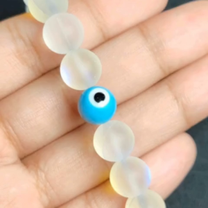 Blessed & Cleansed Synthetic Moonstone with Ceramic Evil eye for Protection lucky charm elastic bracelet feng shui 2026