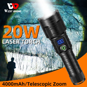 WEST BIKING Outdoor Glare Flashlight 20W 4800mAh Zoomable Rechargeable Camping Hiking Travel Flashlight Waterproof Searchlight Repair Light Riding Patrol Light