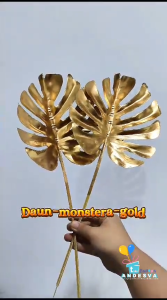 Bunga Daun Artificial Monstera Gold / Tanaman Palsu Bunga Plastik Artificial Monstera Gold 1 tangkai