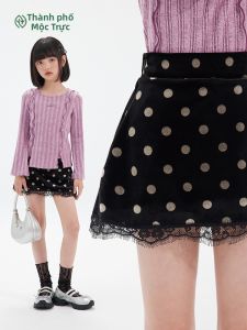 iplant | Black Velvet Dots Half Skirt for Older Children