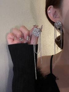 Slimming Long Tassel Metal Earrings Fashionable Vintage Style Elegant Atmosphere Korean Floral Pattern Alloy Ear Jewelry