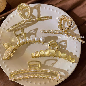 Zy Fashion Metal Large Hair Clip Claw for Women Korean Style Elegant Pearl Rhinestones Shark Clip Fashion Girl Hair Clamp