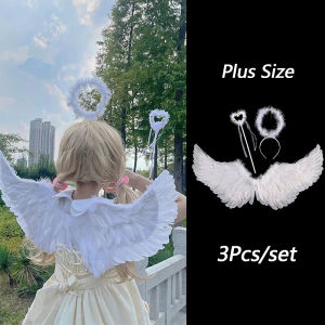 3Pcs/set Angel Wings and Halo Adult Feather Angel Wings Costume White Feather for Kids Women Girls Halloween Cosplay Costumes