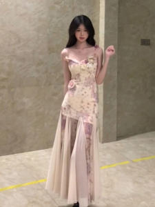 French Style Unique Beautiful Strapless Dress Summer Trend Bodycon Skirt Backless Floral 3D Waist Shaping Sleeveless Women