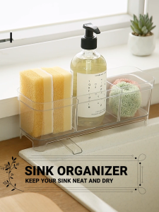 LOCAUPIN Sponge Drainer Rack Soap Dispenser Holder Organizer Drain Basket Sink Storage Rack Kitchen Sink Tray