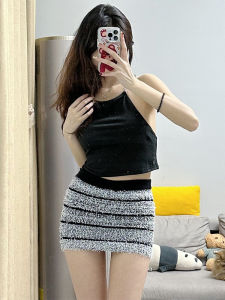 กระโปรงสั้นทรงเอเอวสูงลายสก็อตสุดเซ็กซี่ กระโปรงสั้นผู้หญิงเอวสูงทรงเอทรงเข้ารูป ฤดูร้อน 2023 สีพื้น ผ้าผสม