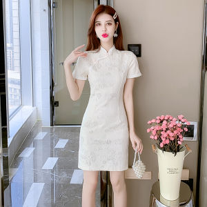 Beige Lace Cheongsam New Arrival Chinese Style Summer Young Young Adult Improved Small Size Dress Simple Short