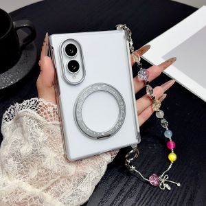 szhaiyu | Translucent for Magsafe Magnetic Rotating Stand Phone Case for Samsung Z Fold 8 Galaxy Zfold8 Wrist Strap Hinge Protective Cover
