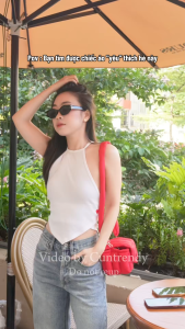 TheBlueTshirt - Áo yếm cột dây ôm dáng thêu trái tim đỏ cho nữ - Modern Yếm Heart Rib Cotton - Women